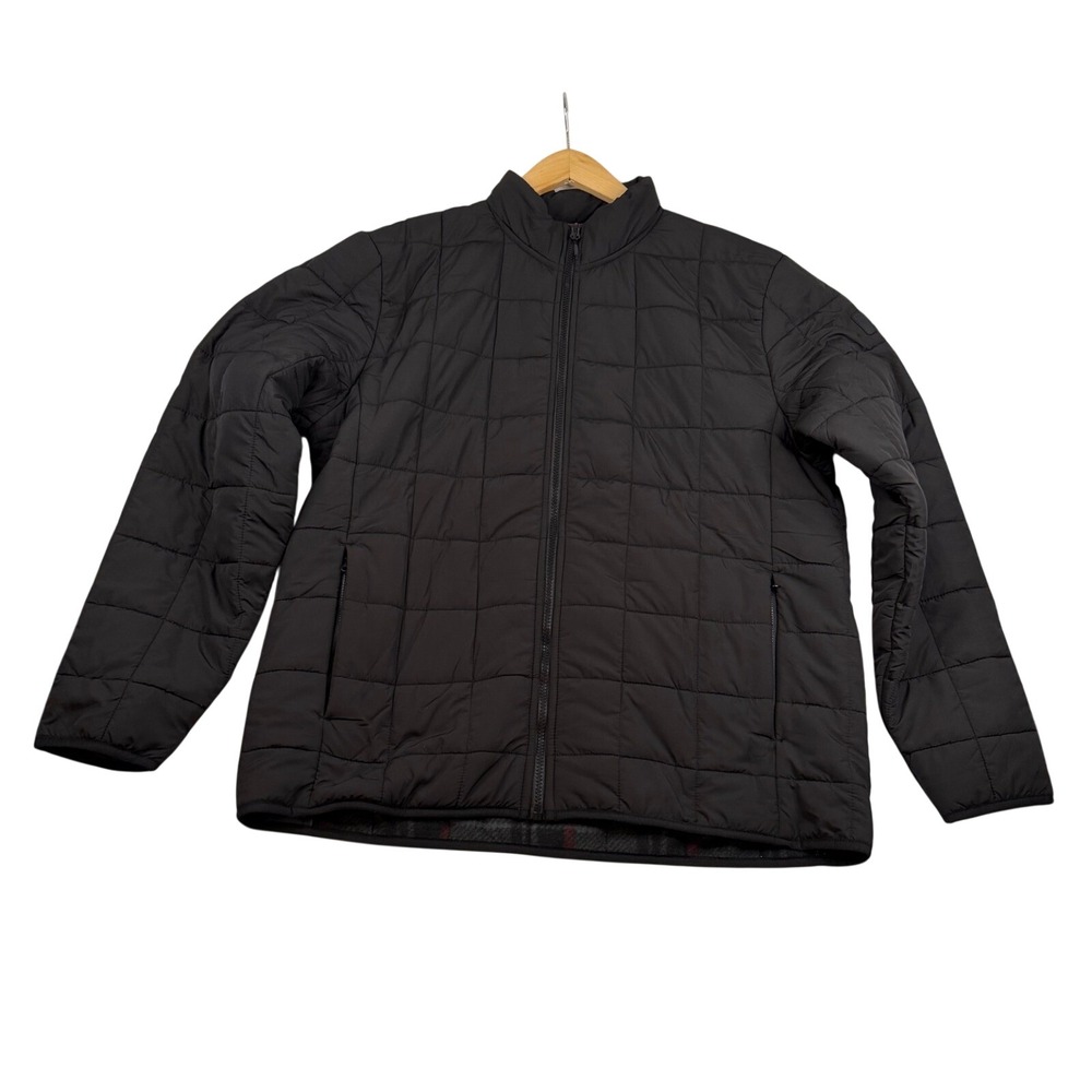 Voyager Mens Black Quilted Puffer Jacket Fleece Plaid Lined Full Zip Large